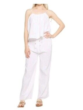 White Gauzy Wide Leg Crop Pants Side Slit Beach Quiet Luxury Minimalist Boho L